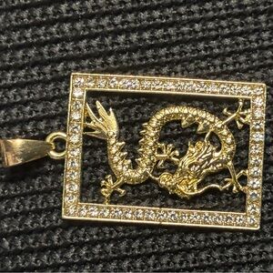 Gold Dragon Pendant with Crystals